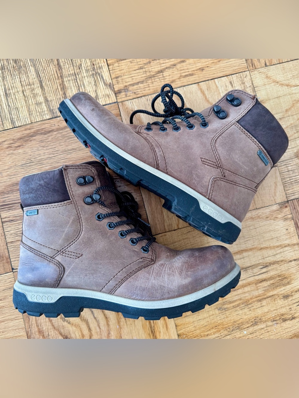 Ecco Brown Leather Lace-Up Men's Hiking Boots EU-39